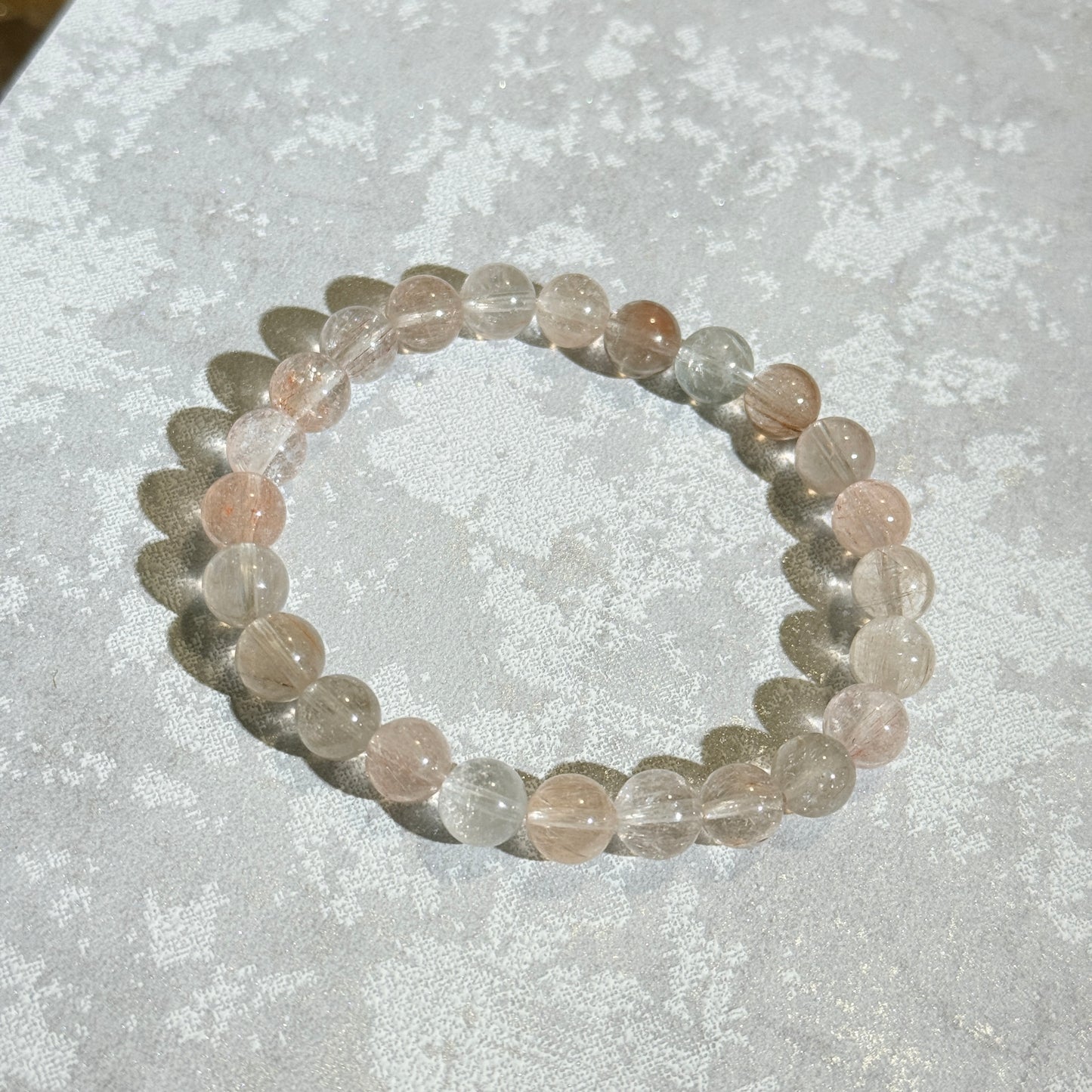 Light Rainbow Rabbit Hair Amphibole 8.3mm Beaded Bracelet