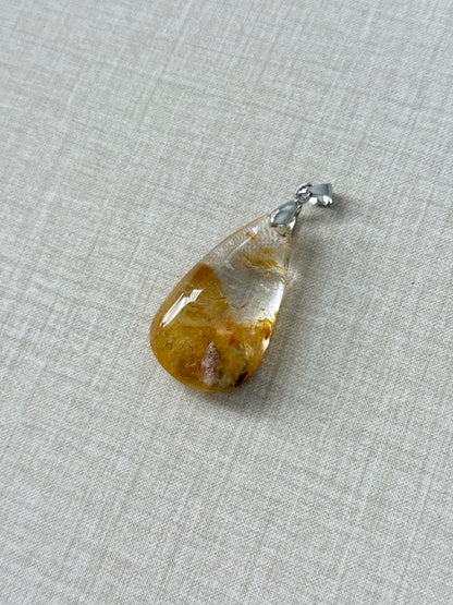 Rutile Quartz with Garden Phantom Pear Shaped Pendant