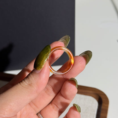 Bicolor Orange Chalcedony Agate Ring Bangle US 7.5 Ring Band