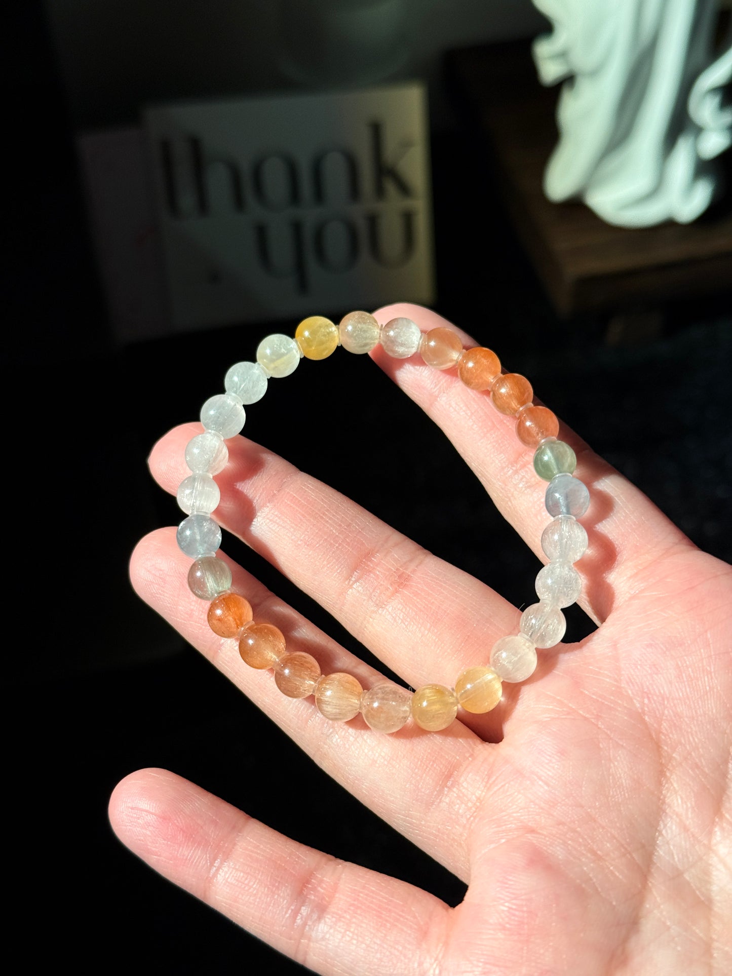 Collection Grade Rainbow Rabbit Hair Cateyes Rutiles 6.9mmBead Bracelet