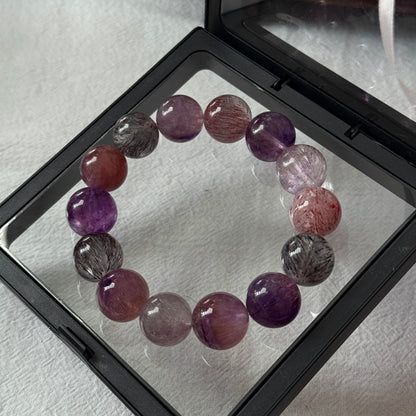 Ultra High Quality Natural Super Seven Quartz 15.6mm Beaded Bracelet