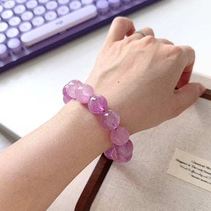 Ultra High Quality Gemmy Pinky Purple CatEye Kunzite 14.5mm Beaded Bracelet
