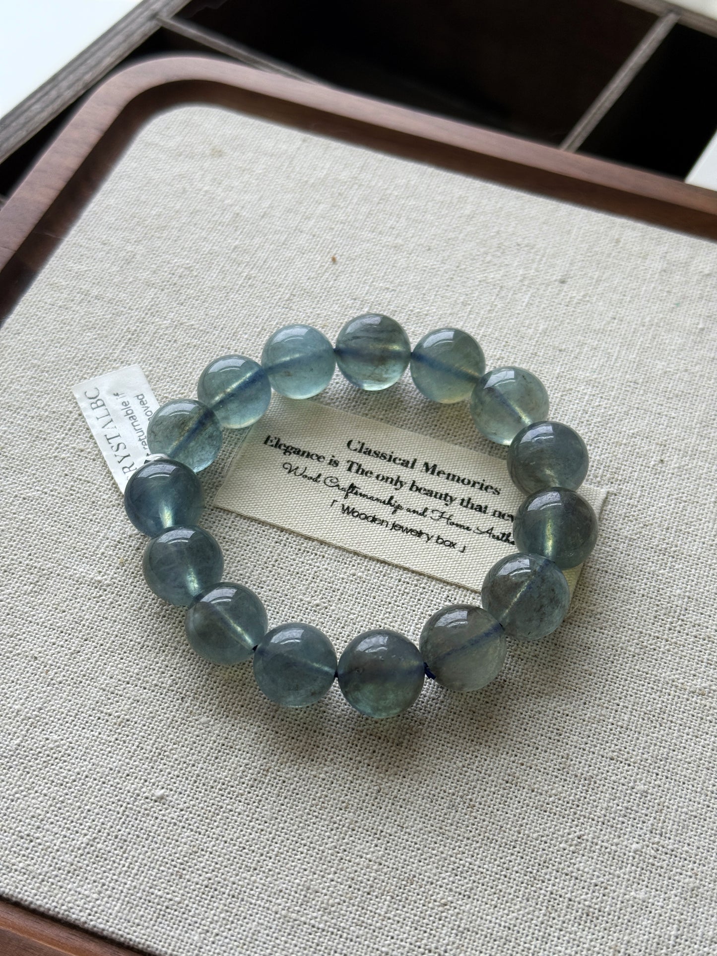 Natural Greyish Aquamarine 12.9mm Beaded Bracelet