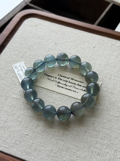Natural Greyish Aquamarine 12.9mm Beaded Bracelet