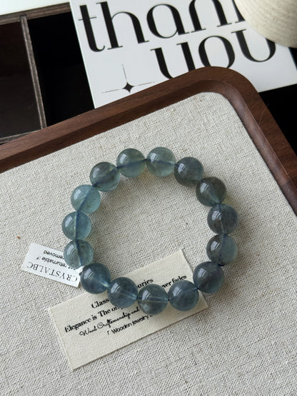 Natural Greyish Aquamarine 12.9mm Beaded Bracelet