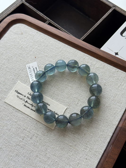 Natural Greyish Aquamarine 12.9mm Beaded Bracelet