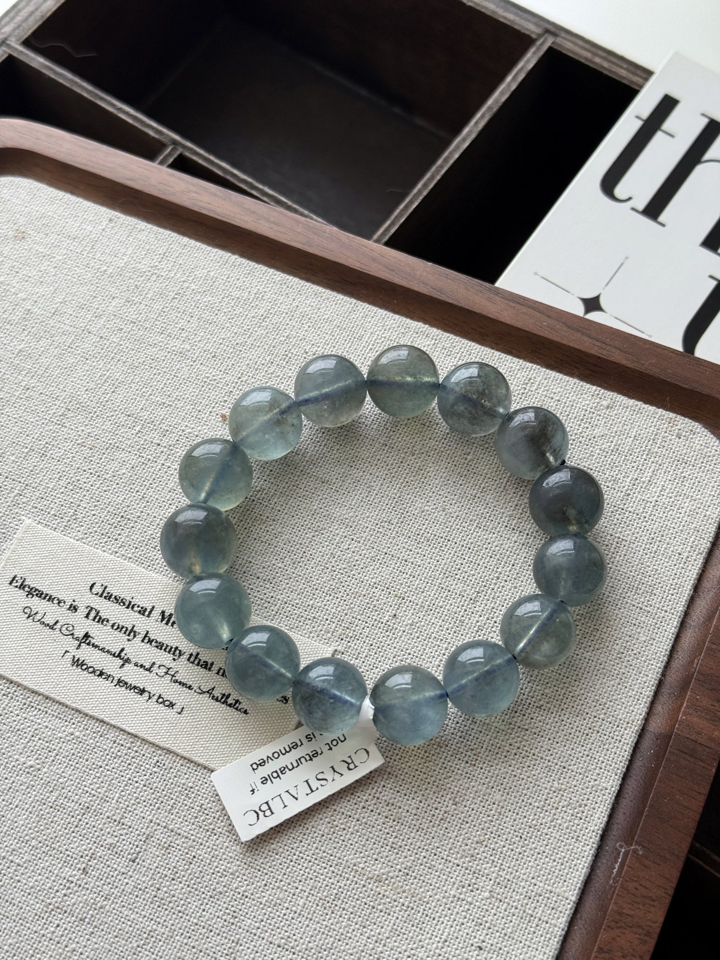 Natural Greyish Aquamarine 12.9mm Beaded Bracelet