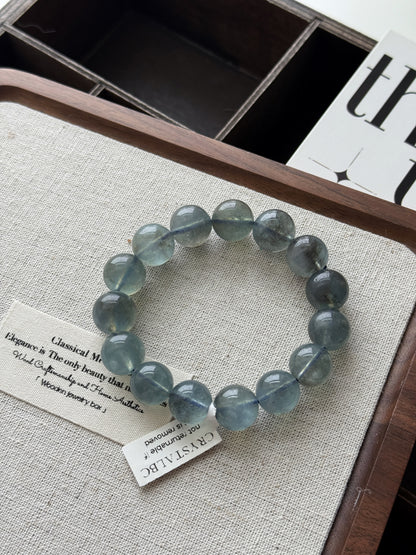 Natural Greyish Aquamarine 12.9mm Beaded Bracelet