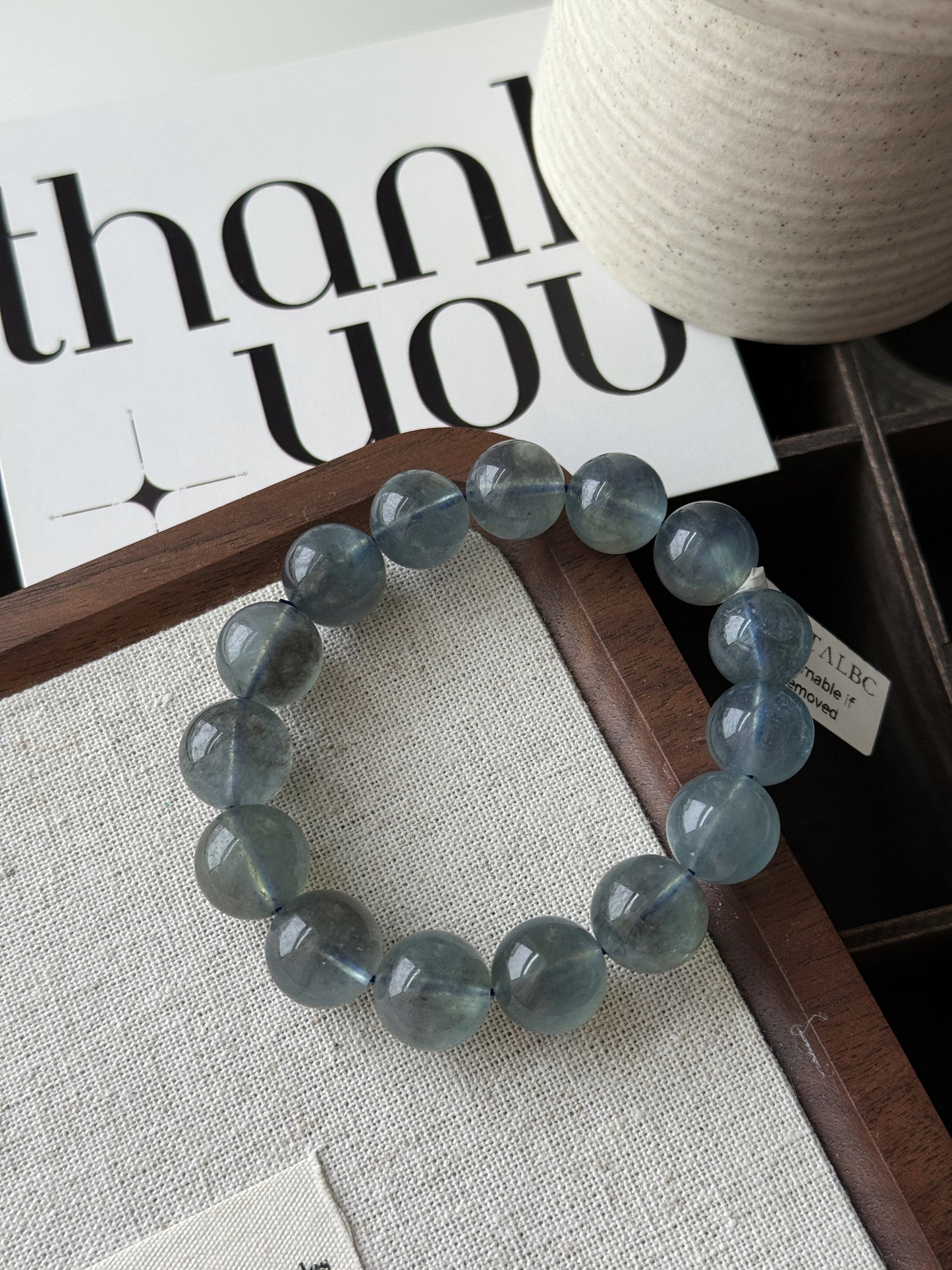 Natural Greyish Aquamarine 12.9mm Beaded Bracelet