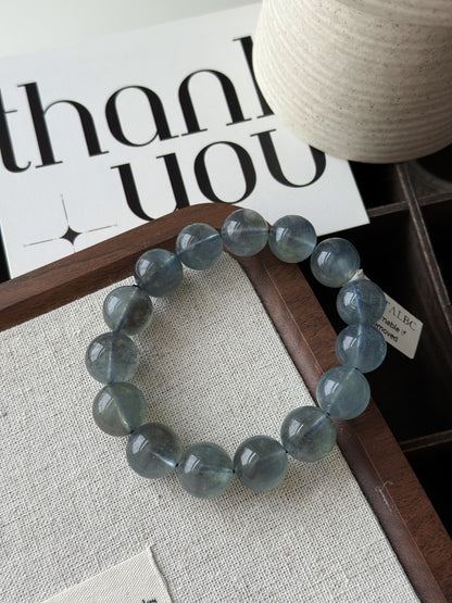 Natural Greyish Aquamarine 12.9mm Beaded Bracelet