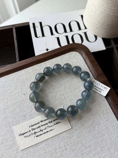 Natural Greyish Aquamarine 12.9mm Beaded Bracelet