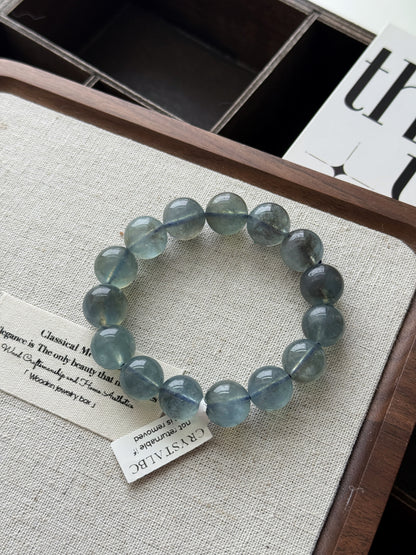 Natural Greyish Aquamarine 12.9mm Beaded Bracelet
