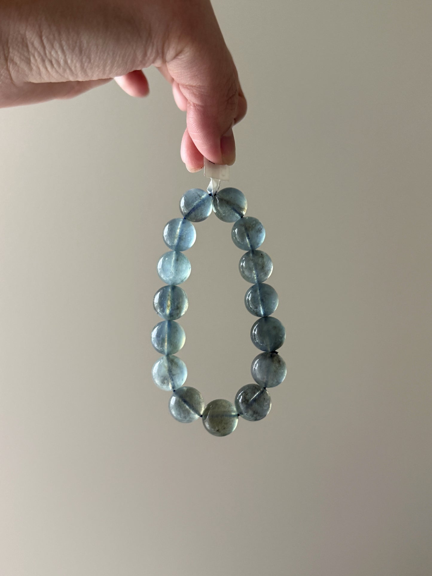 Natural Greyish Aquamarine 12.9mm Beaded Bracelet