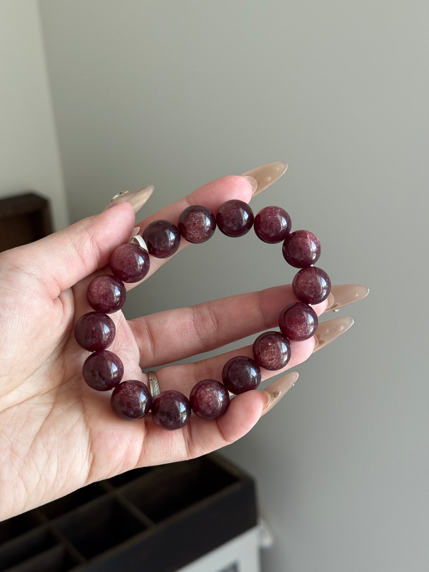 Natural Starlight Strawberry Quartz 13mm Beaded Bracelet