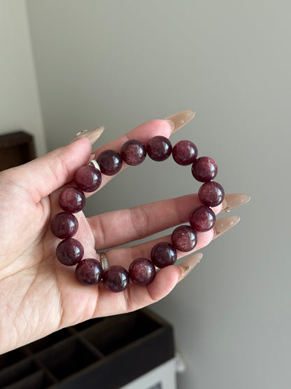 Natural Starlight Strawberry Quartz 13mm Beaded Bracelet