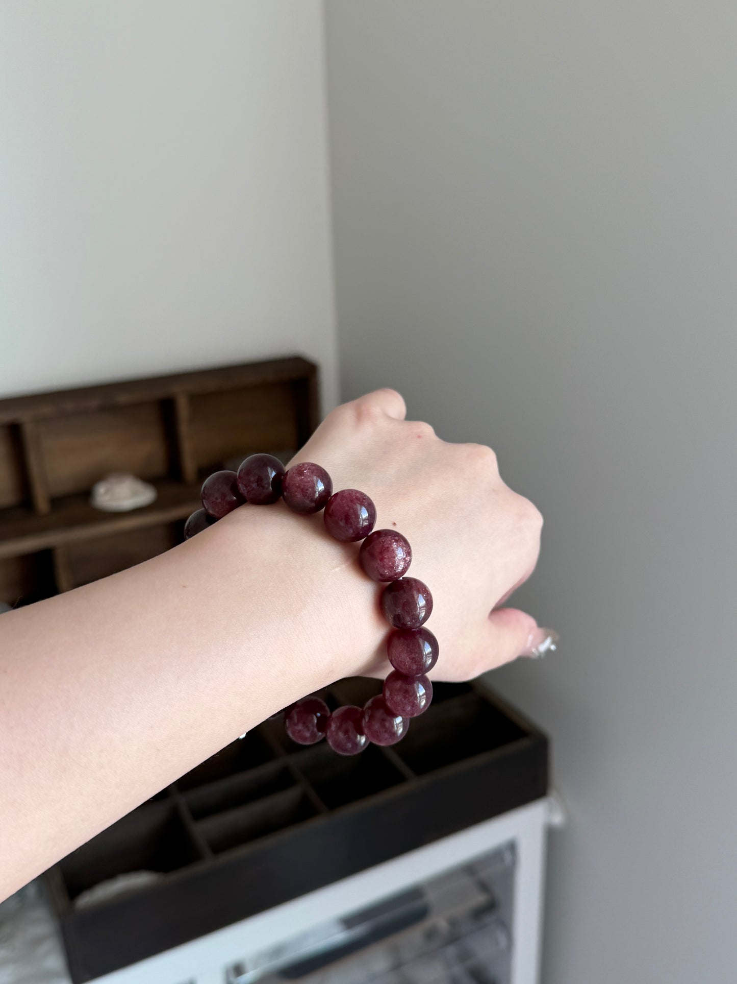 Natural Starlight Strawberry Quartz 13mm Beaded Bracelet