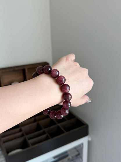 Natural Starlight Strawberry Quartz 13mm Beaded Bracelet
