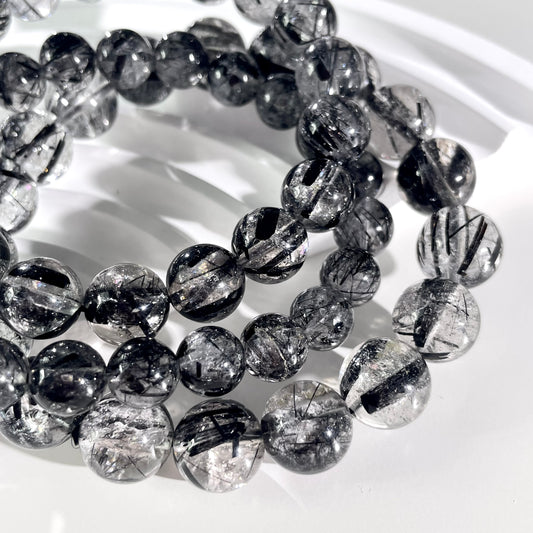 Black Rutile Quartz Beaded Bracelet