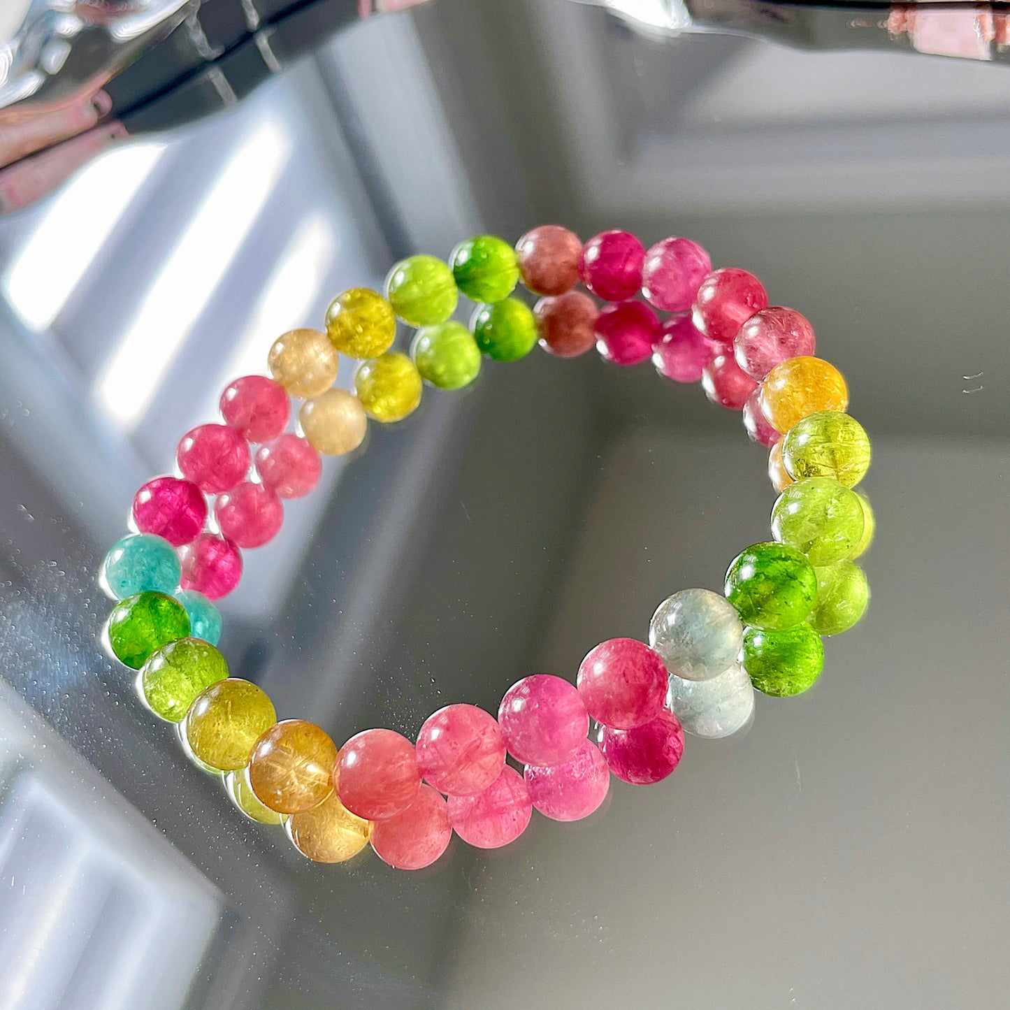 Rainbow Tourmaline Beaded Bracelet
