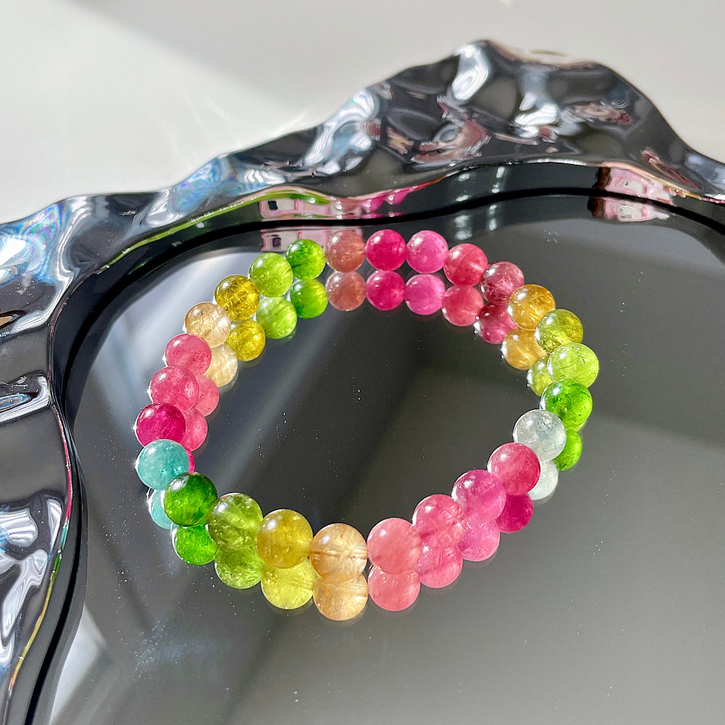 Rainbow Tourmaline Beaded Bracelet
