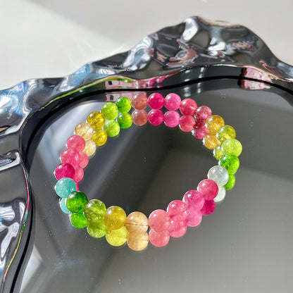Rainbow Tourmaline Beaded Bracelet