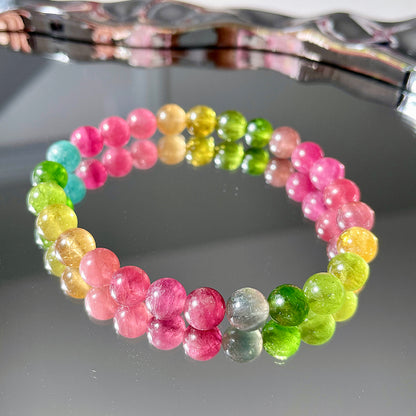 Rainbow Tourmaline Beaded Bracelet