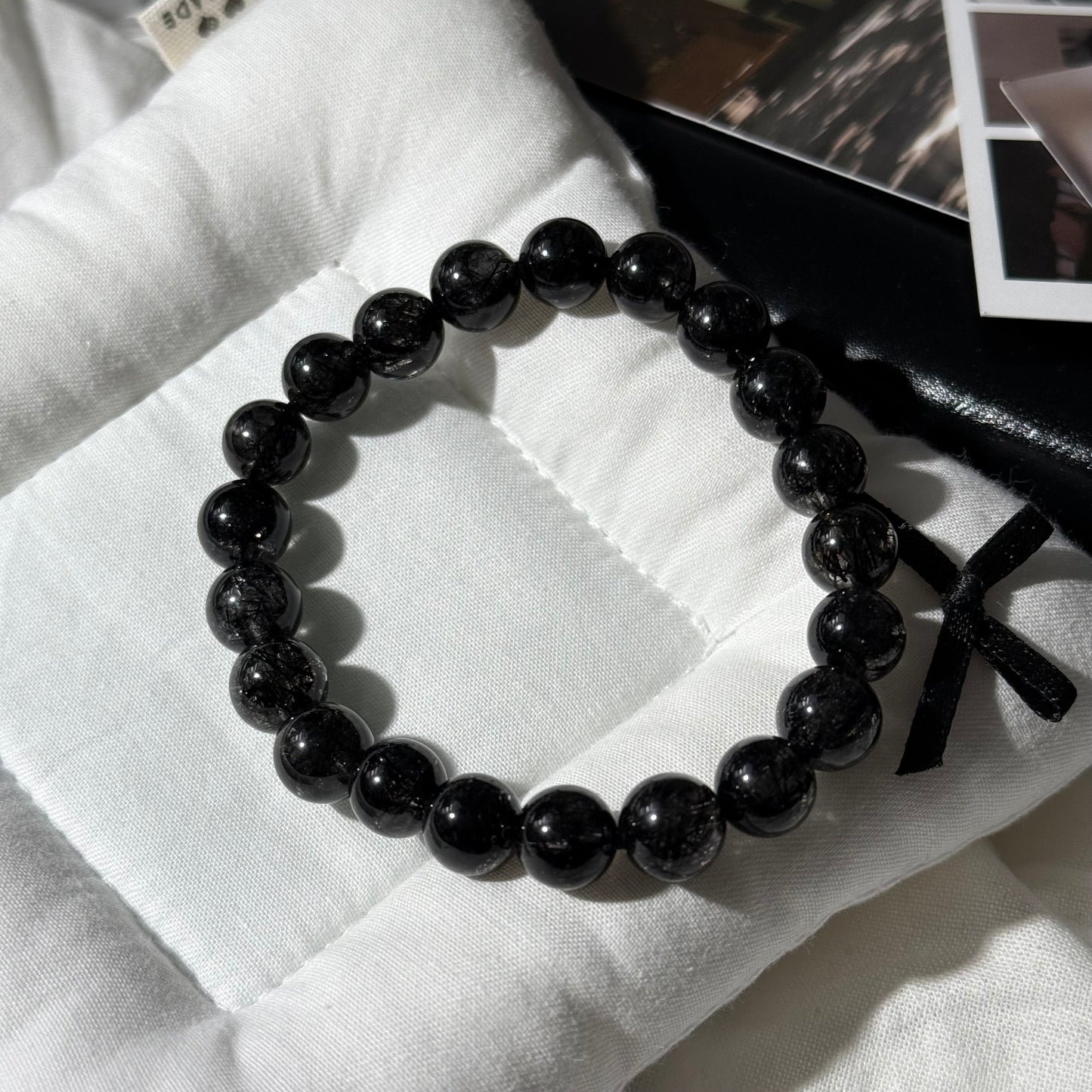 Black Rutile Quartz Beaded Bracelet