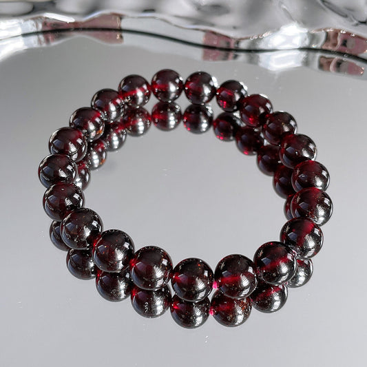 Wine Red Garnet Beaded Bracelet