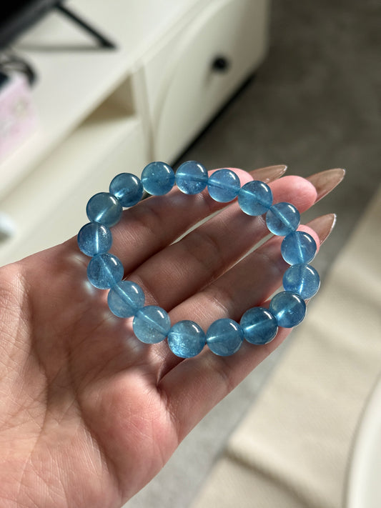 Natural Aquamarine Beaded Bracelet 10.6mm