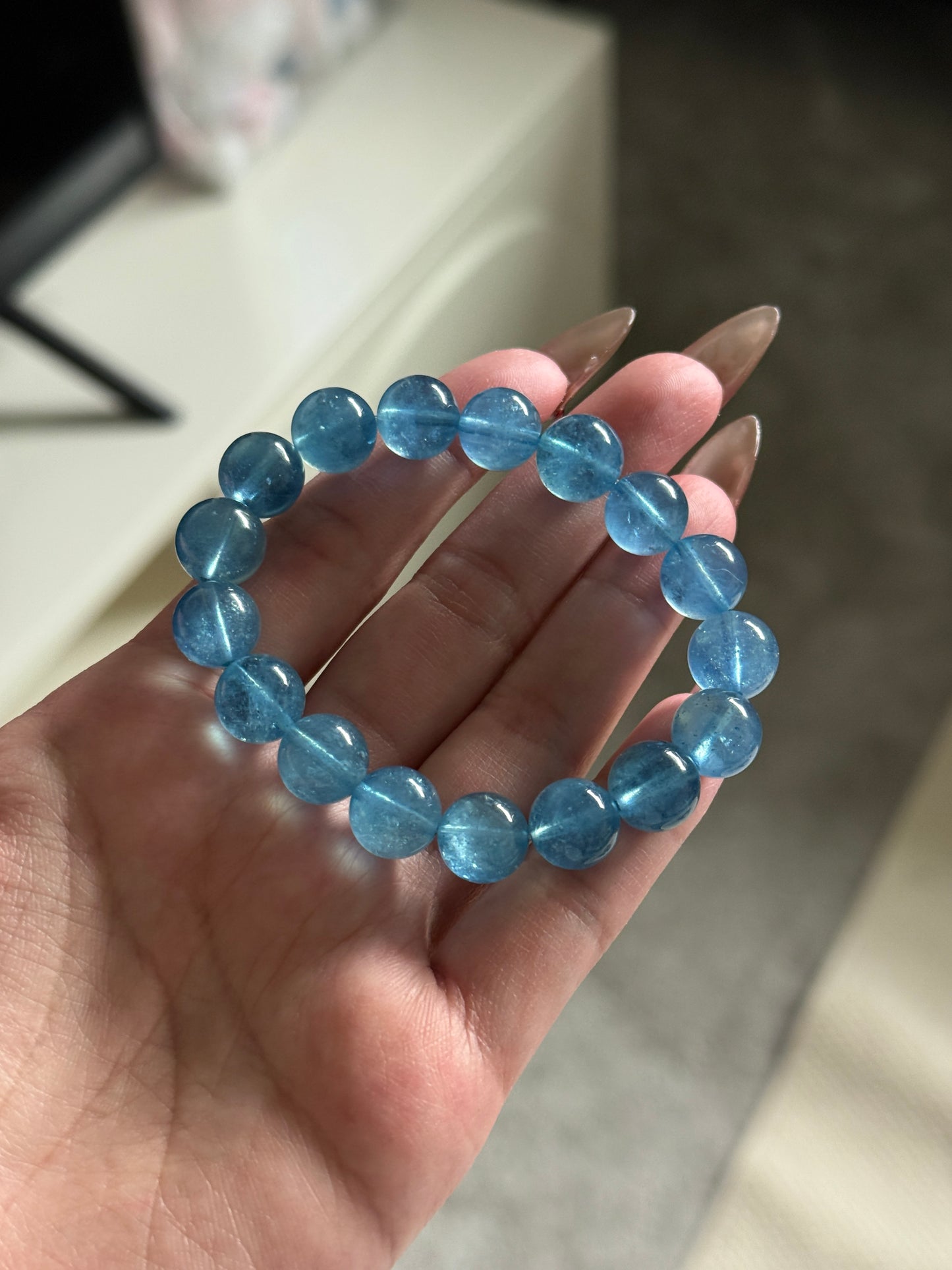 Natural Aquamarine Beaded Bracelet 10.6mm