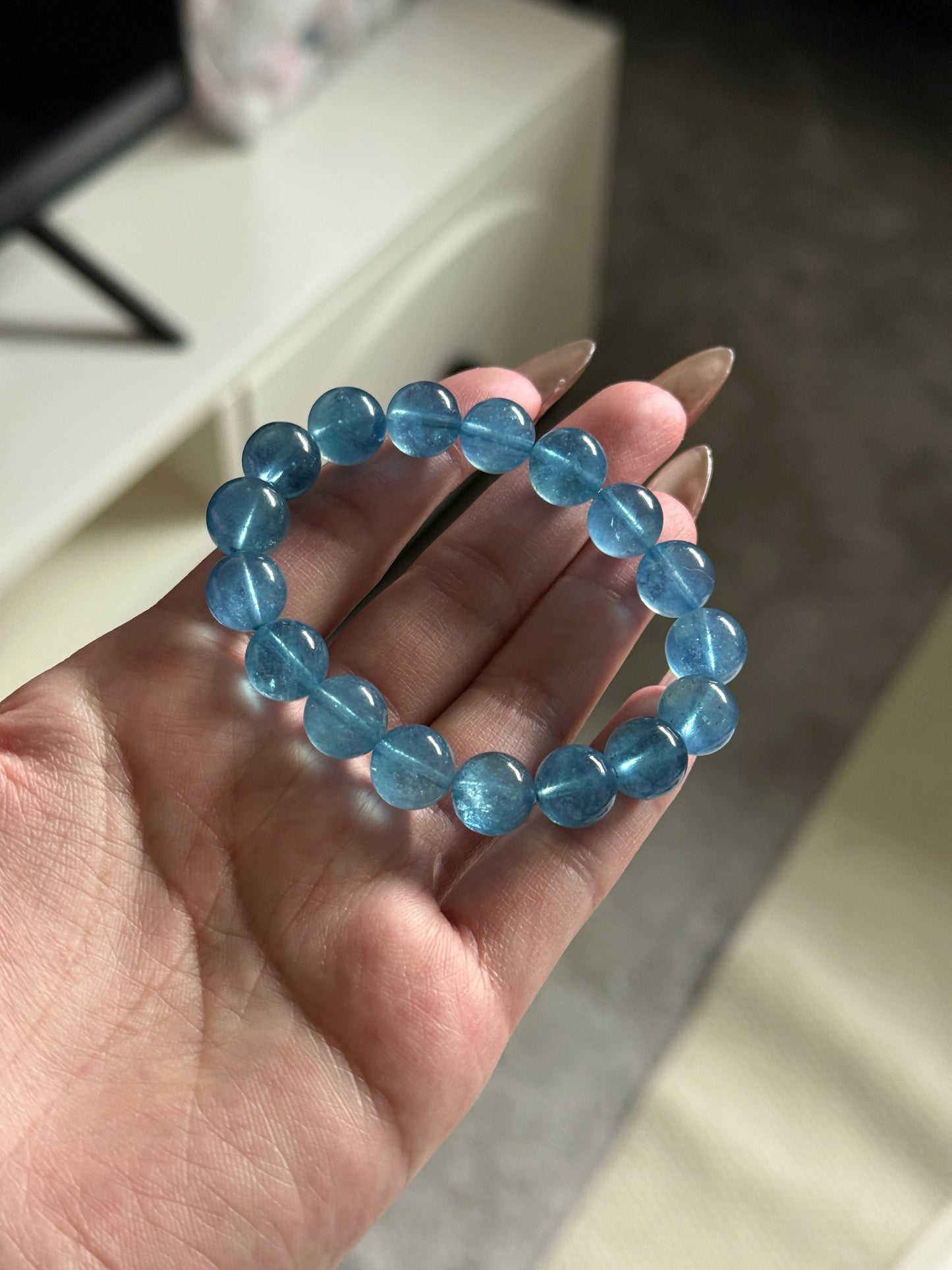Natural Aquamarine Beaded Bracelet 10.6mm