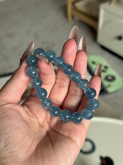 Natural Aquamarine Beaded Bracelet 10.6mm
