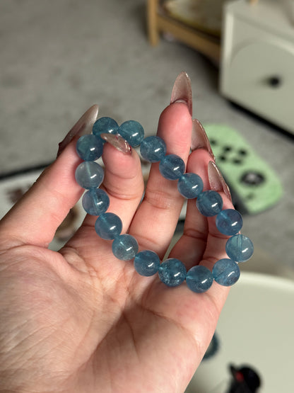 Natural Aquamarine Beaded Bracelet 10.6mm