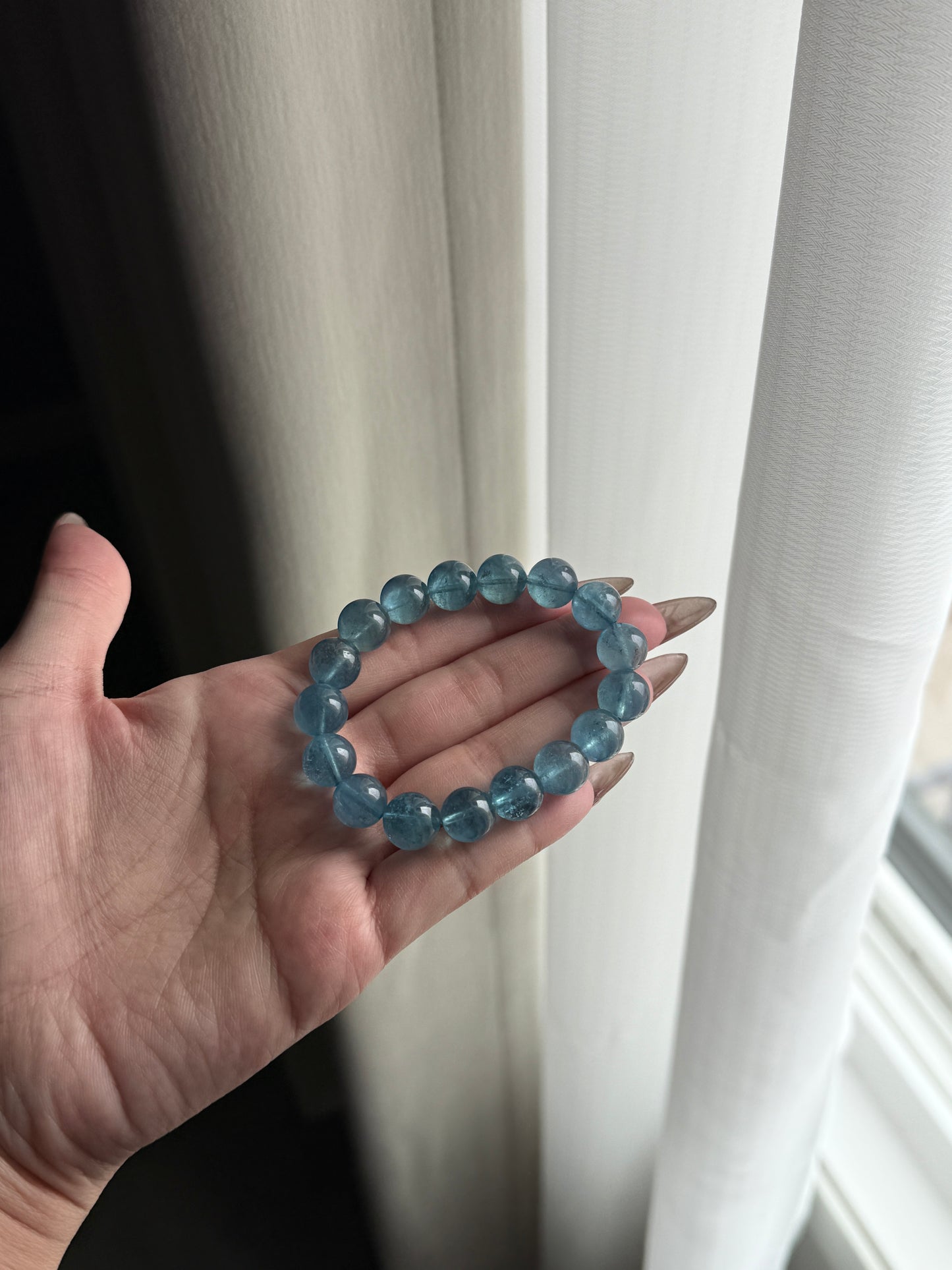 Natural Aquamarine Beaded Bracelet 10.6mm