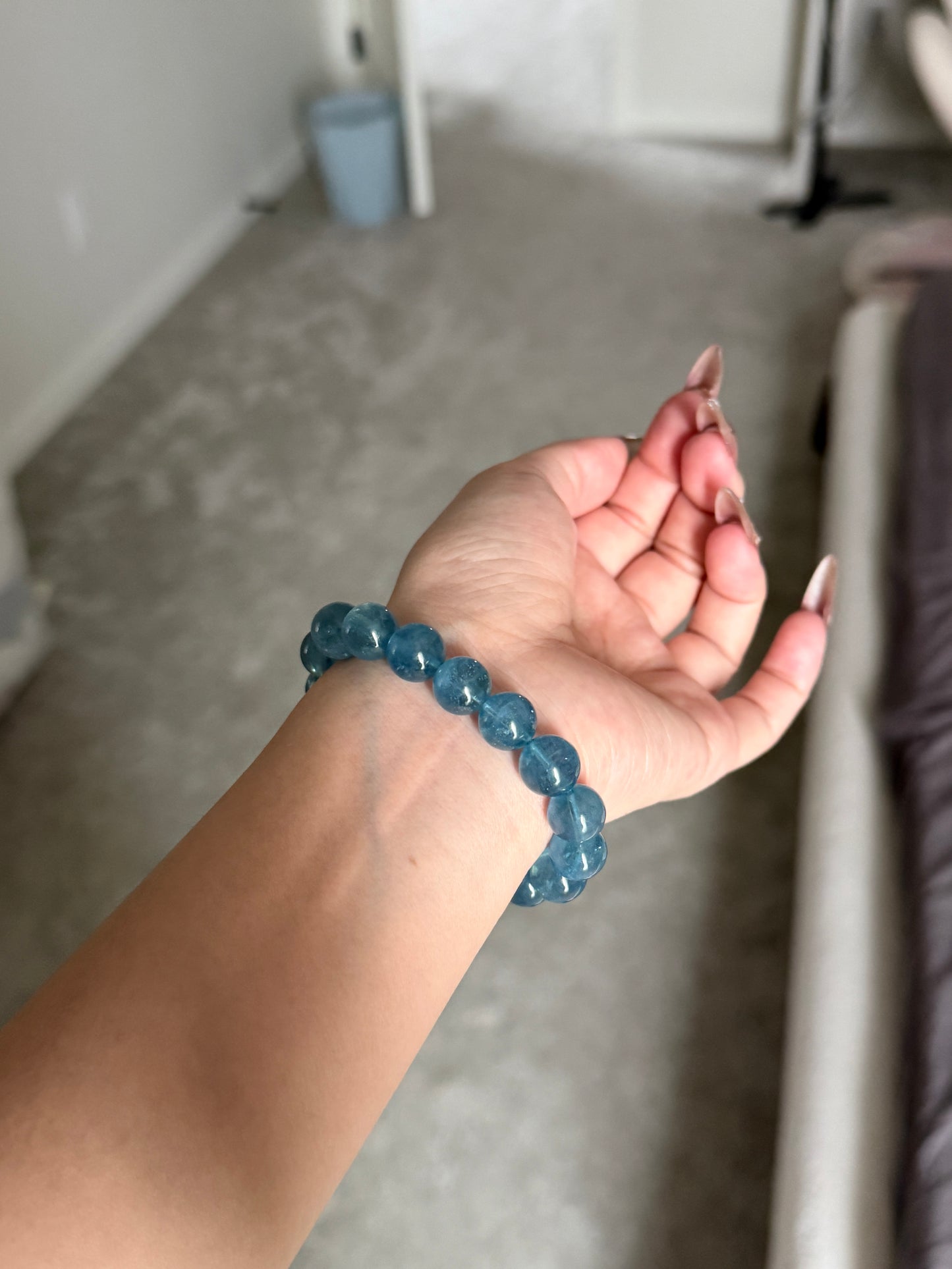 Natural Aquamarine Beaded Bracelet 10.6mm