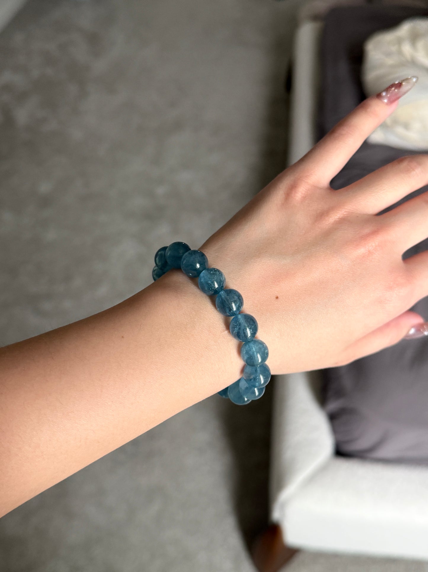 Natural Aquamarine Beaded Bracelet 10.6mm