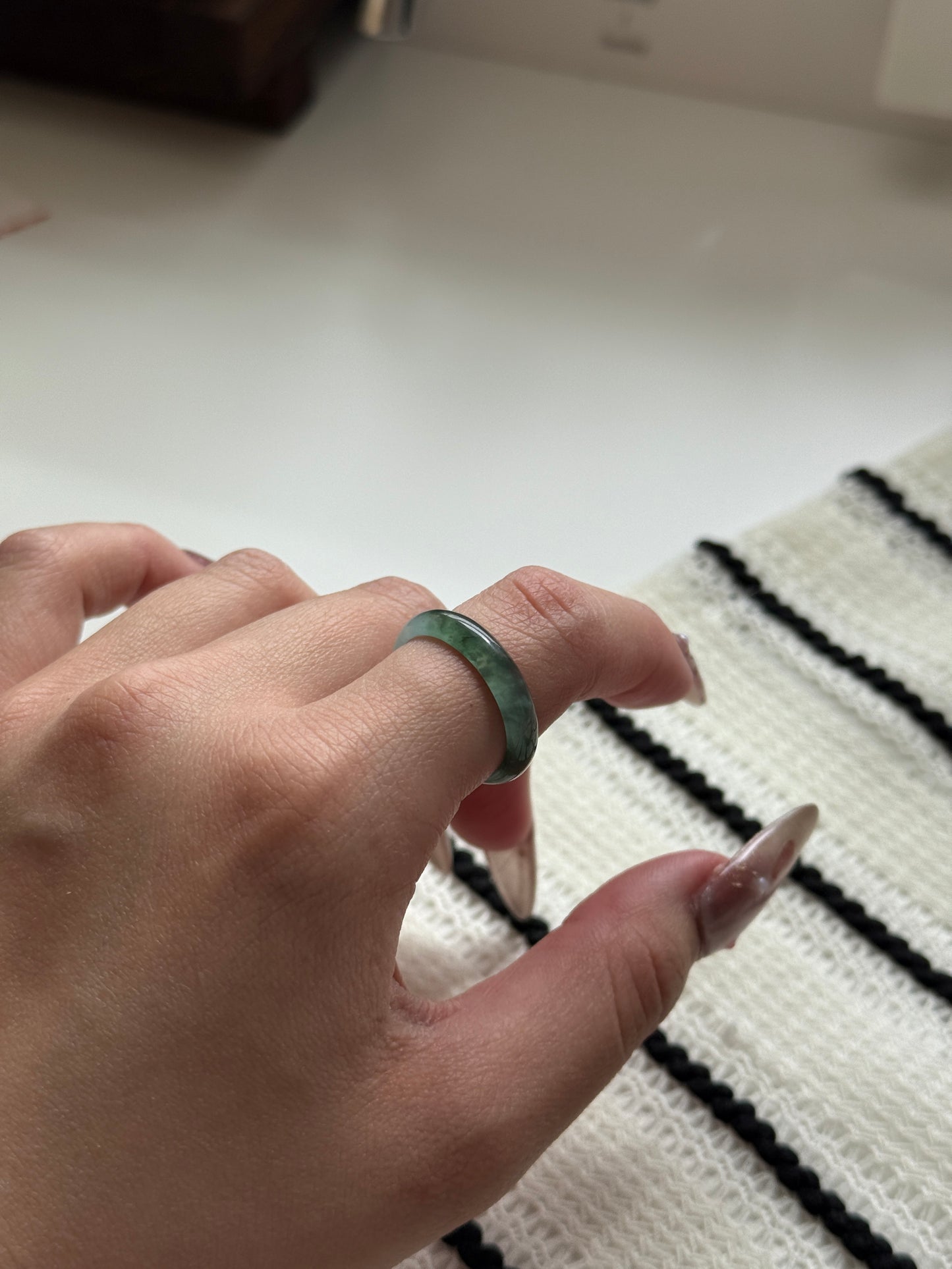 Natural Grade A Guatemala Jade ring band US 9.5