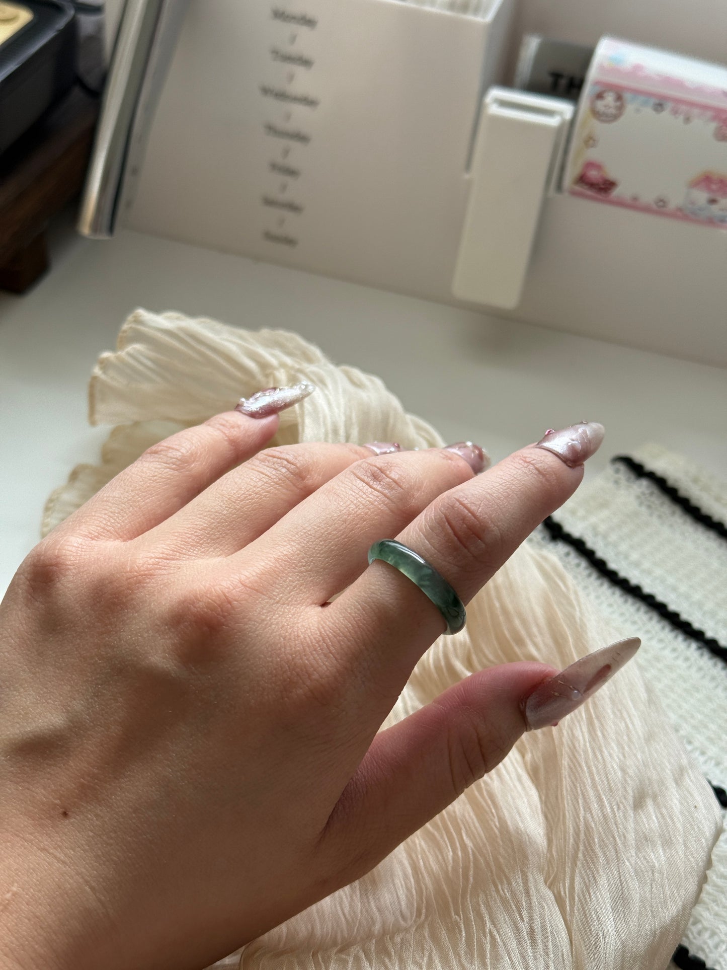 Natural Grade A Guatemala Jade ring band US 9.5