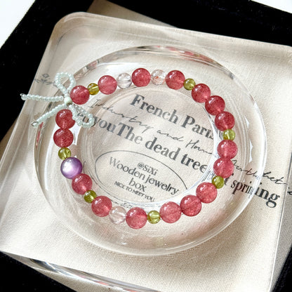 SPRING Strawberry Peridot with Purple Eye Lepidolite Beaded Bracelet