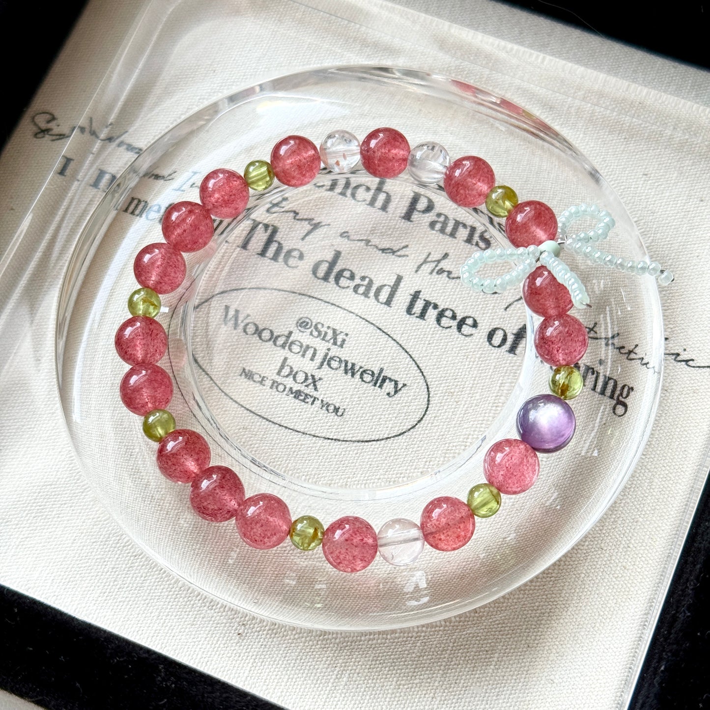 SPRING Strawberry Peridot with Purple Eye Lepidolite Beaded Bracelet