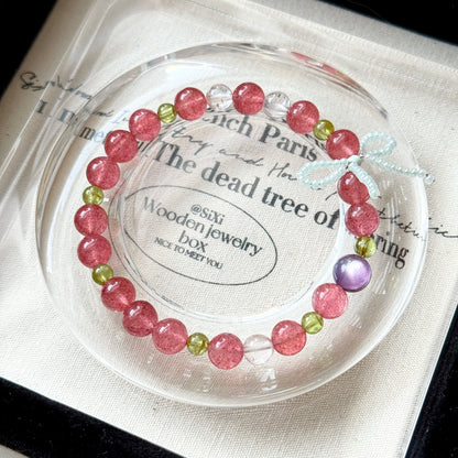 SPRING Strawberry Peridot with Purple Eye Lepidolite Beaded Bracelet