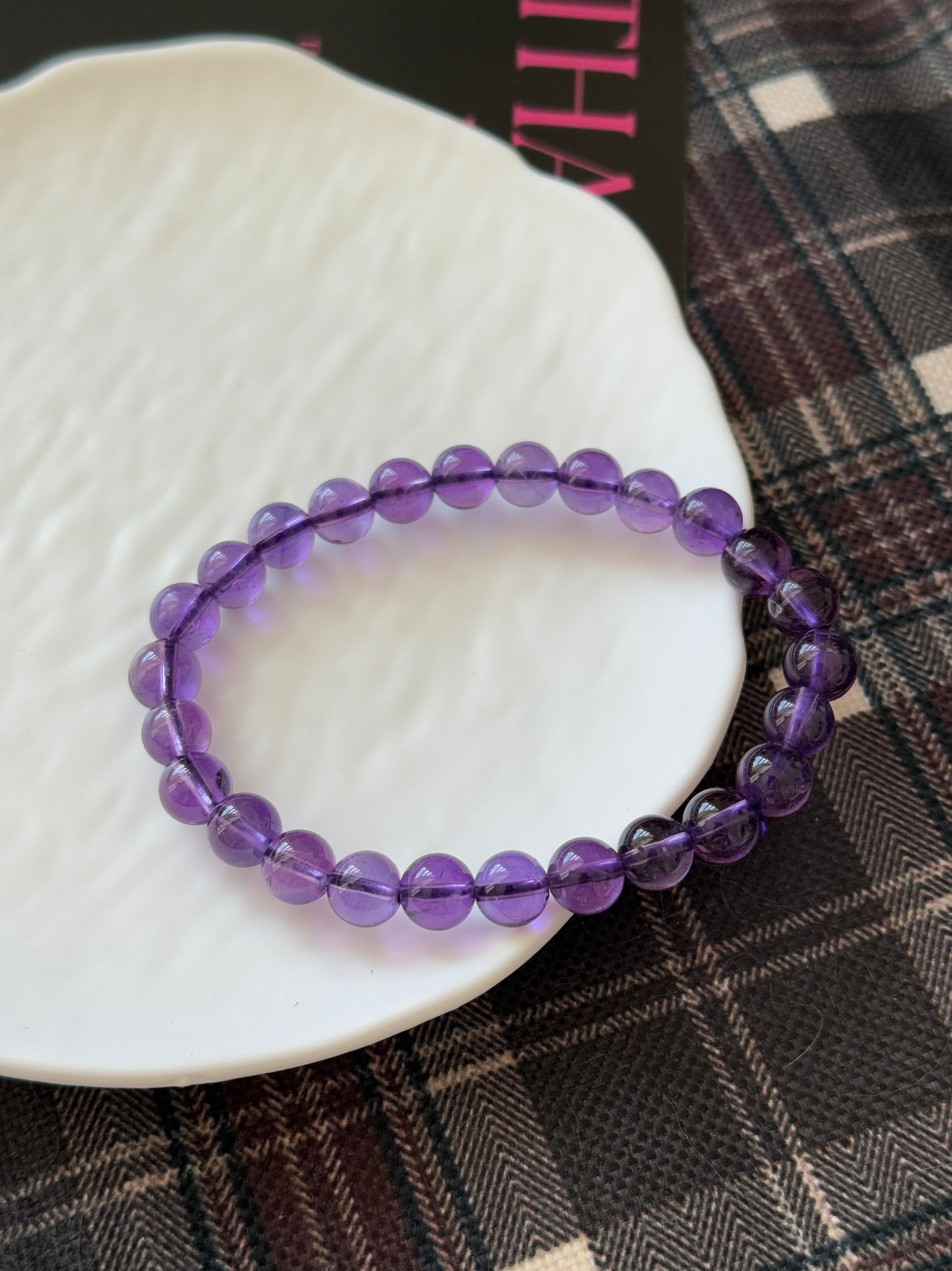 High Grade Brazil Amethyst 7.8mm Bead Bracelet