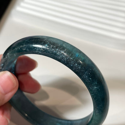 Rare Greenish Aquamarine Bangle with Rainbow Sparkling Starlights