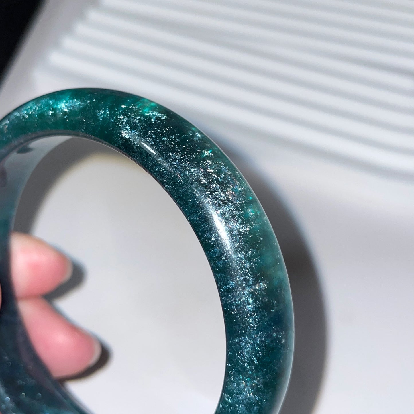 Rare Greenish Aquamarine Bangle with Rainbow Sparkling Starlights