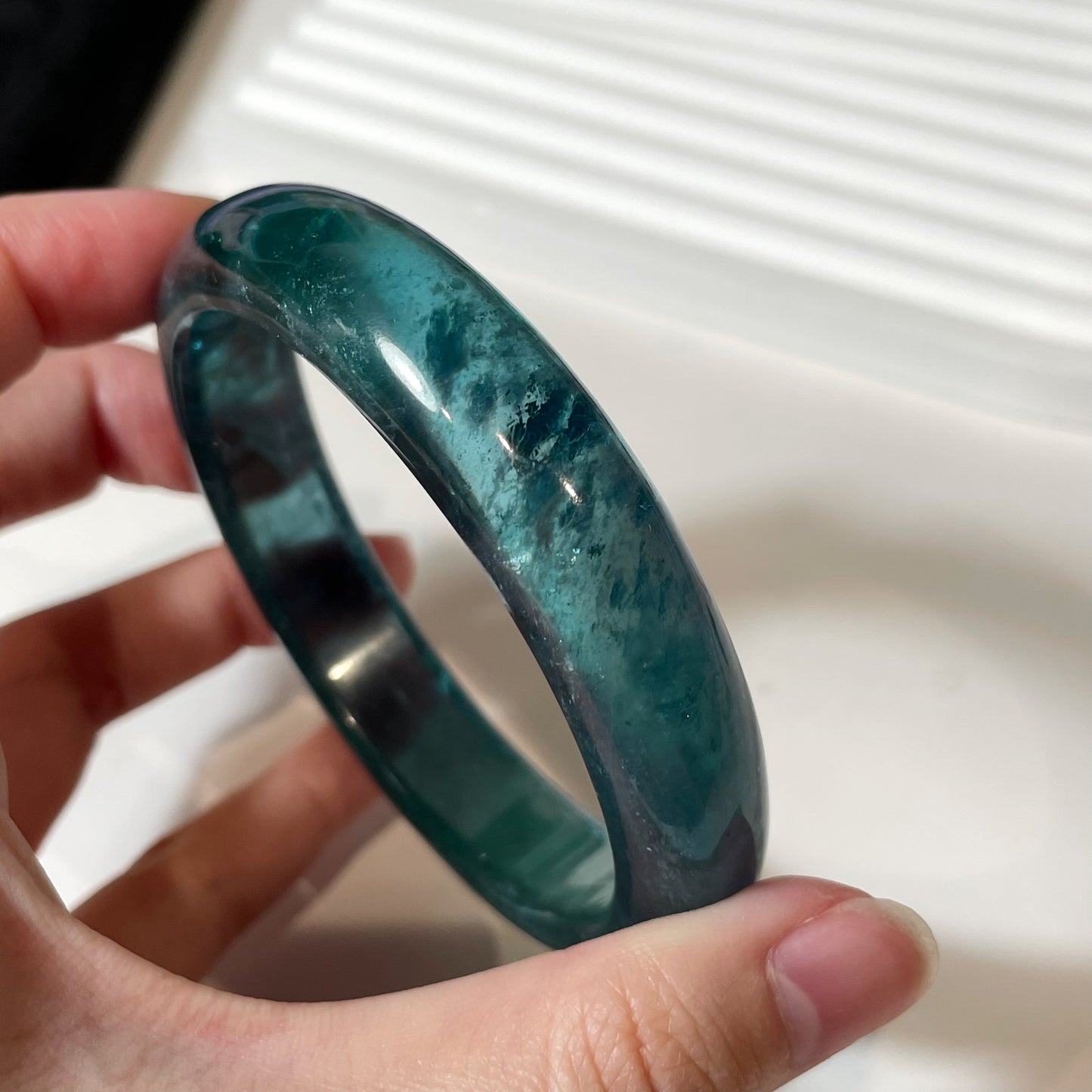 Rare Greenish Aquamarine Bangle with Rainbow Sparkling Starlights