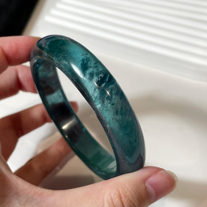 Rare Greenish Aquamarine Bangle with Rainbow Sparkling Starlights