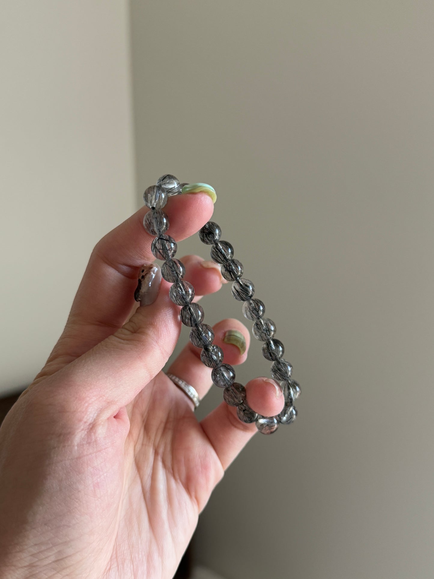 Black Rutile Hair Quartz 7.9mm Bead Bracelet