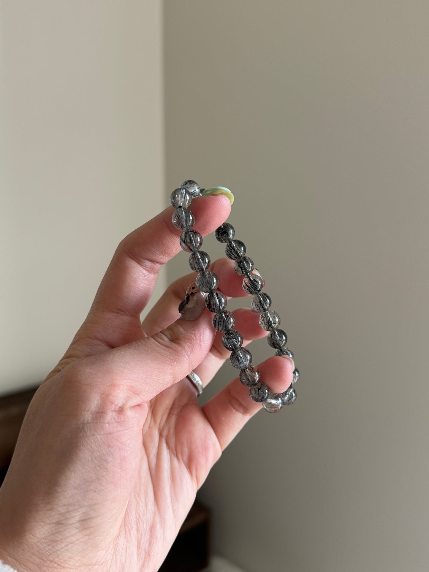 Black Rutile Hair Quartz 7.9mm Bead Bracelet