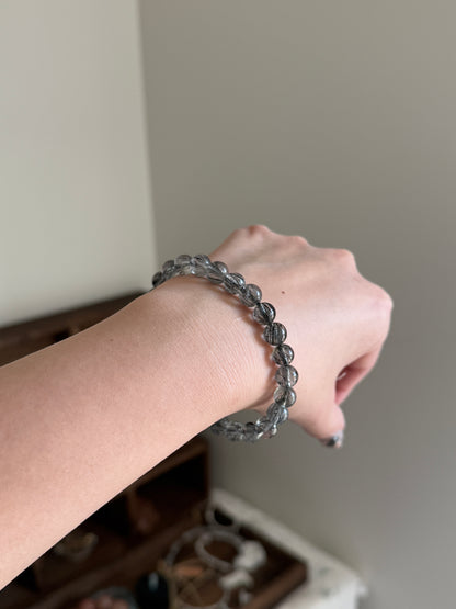 Black Rutile Hair Quartz 7.9mm Bead Bracelet