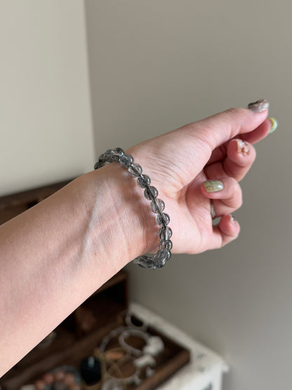 Black Rutile Hair Quartz 7.9mm Bead Bracelet